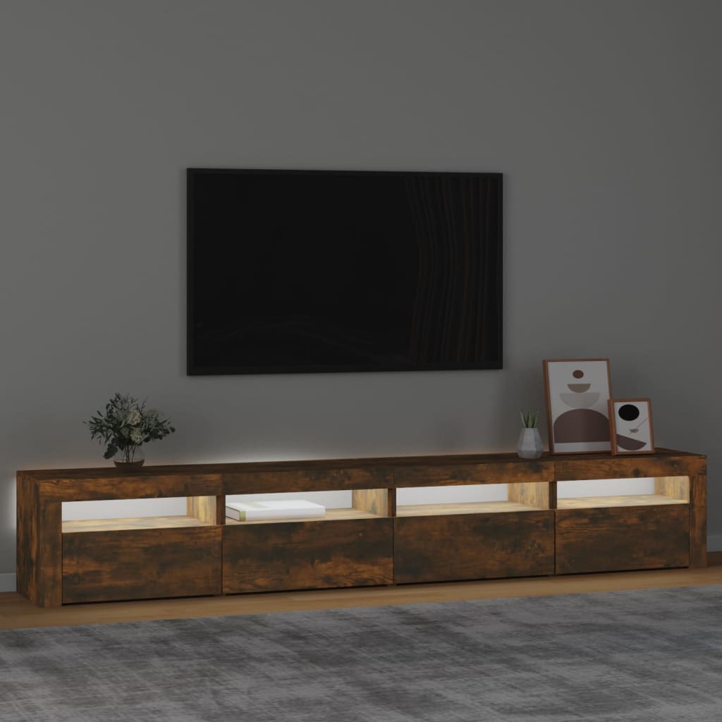 TV skapītis ar LED, dūmu ozols, 240x35x40cm