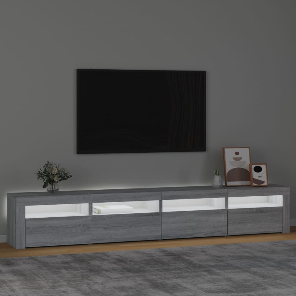 Televizoriaus spintelė su LED, pilka ąžuolo, 240x35x40cm