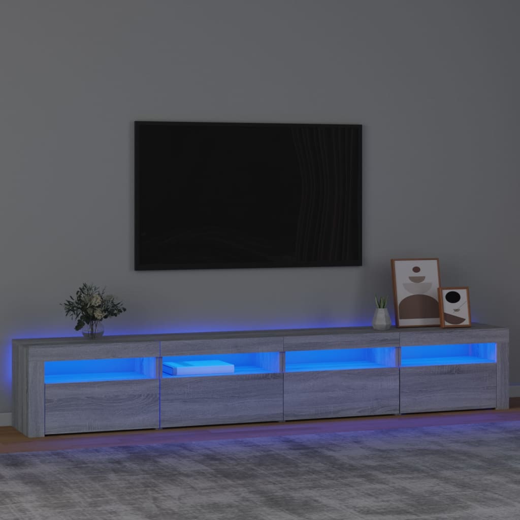 Televizoriaus spintelė su LED, pilka ąžuolo, 240x35x40cm