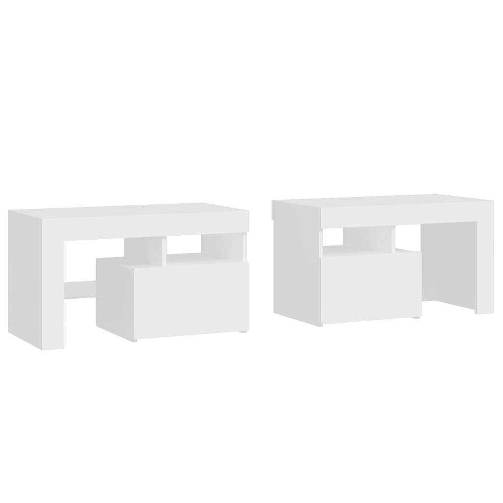 Nightstands with LED, 2 pcs., white, 70x36.5x40cm