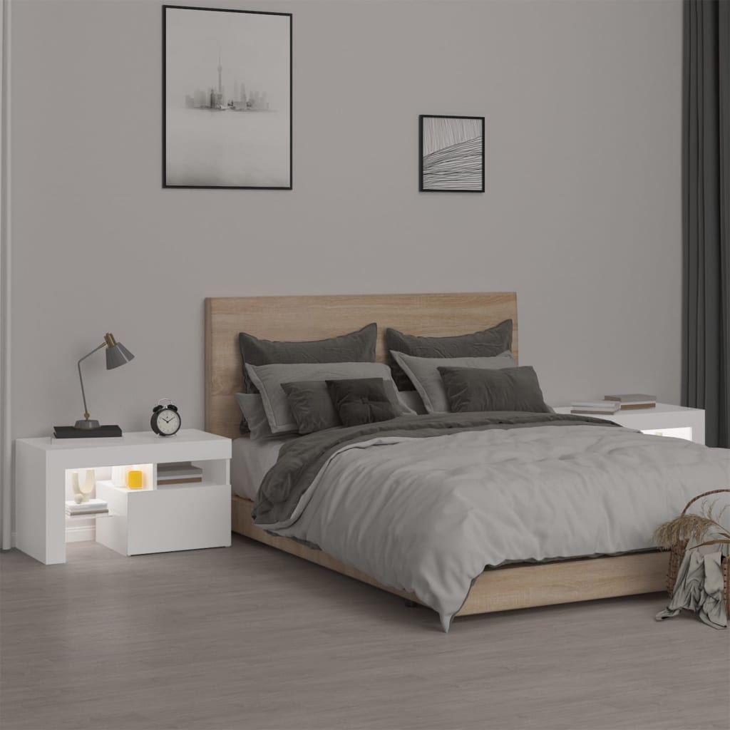 Nightstands with LED, 2 pcs., white, 70x36.5x40cm