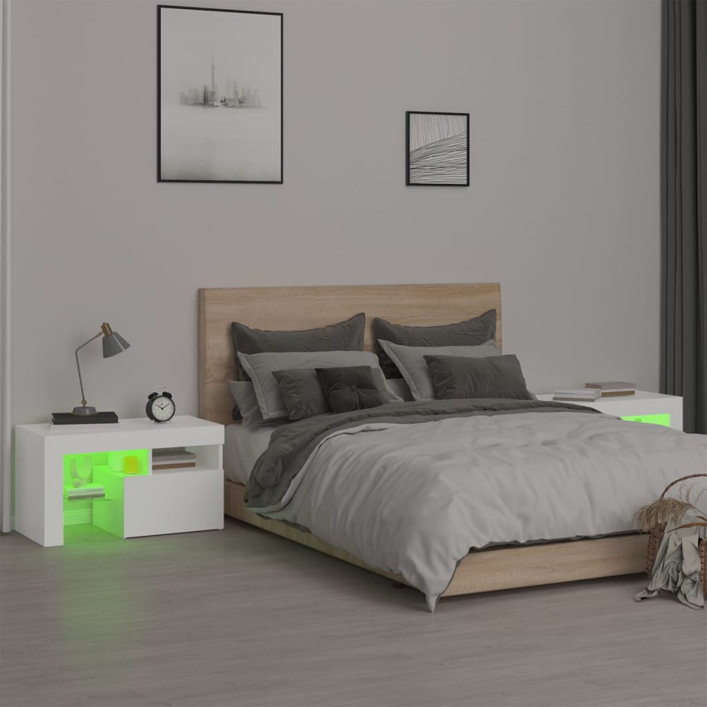 Nightstands with LED, 2 pcs., white, 70x36.5x40cm