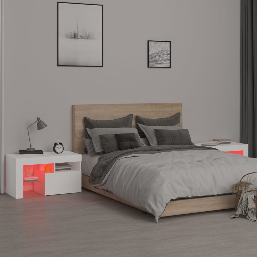 Nightstands with LED, 2 pcs., white, 70x36.5x40cm