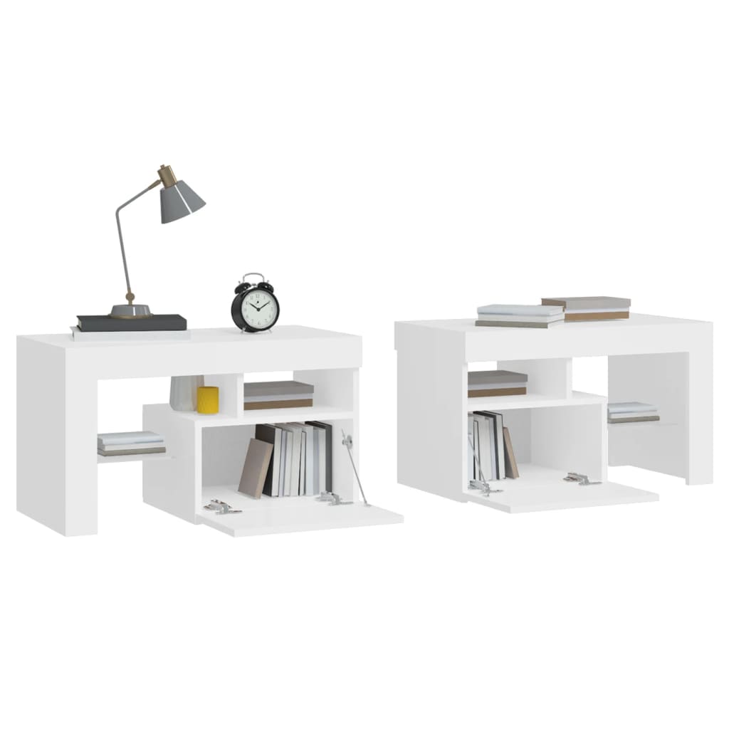 Nightstands with LED, 2 pcs., white, 70x36.5x40cm