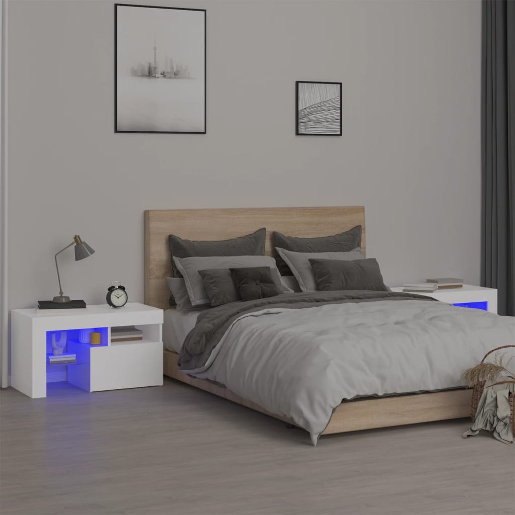Nightstands with LED, 2 pcs., white, 70x36.5x40cm