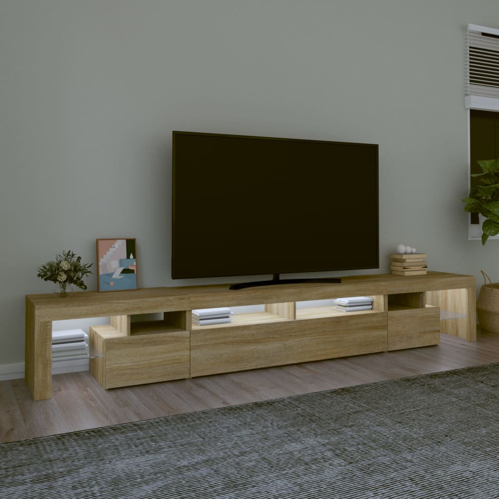 TV cabinet with LED lighting, oak, 260x36.5x40cm
