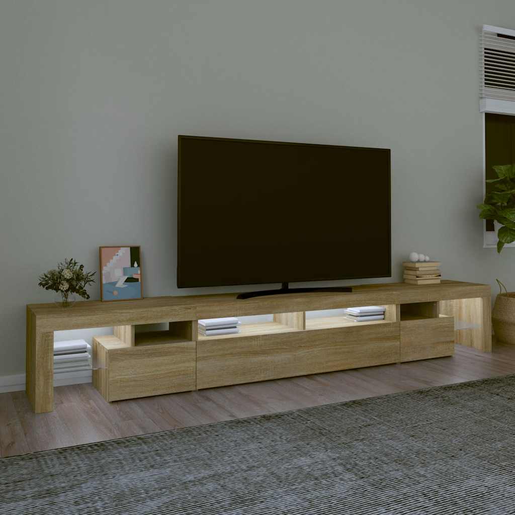 TV galdiņš ar LED apgaismojumu, ozolkoka, 260x36,5x40cm
