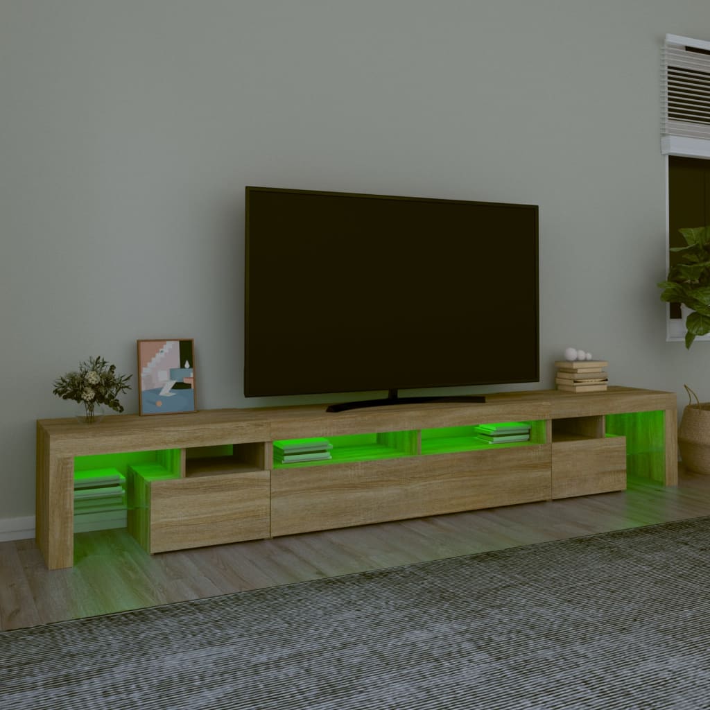 TV cabinet with LED lighting, oak, 260x36.5x40cm