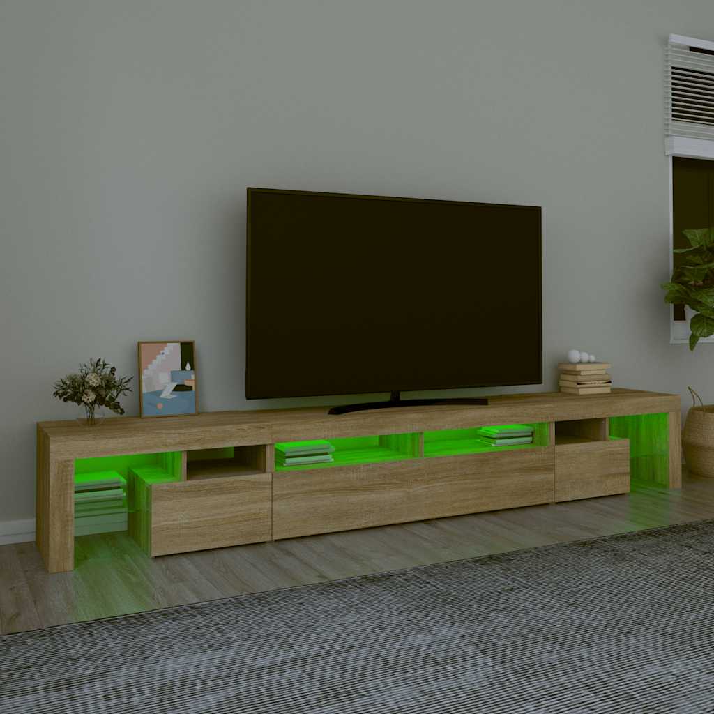 TV galdiņš ar LED apgaismojumu, ozolkoka, 260x36,5x40cm
