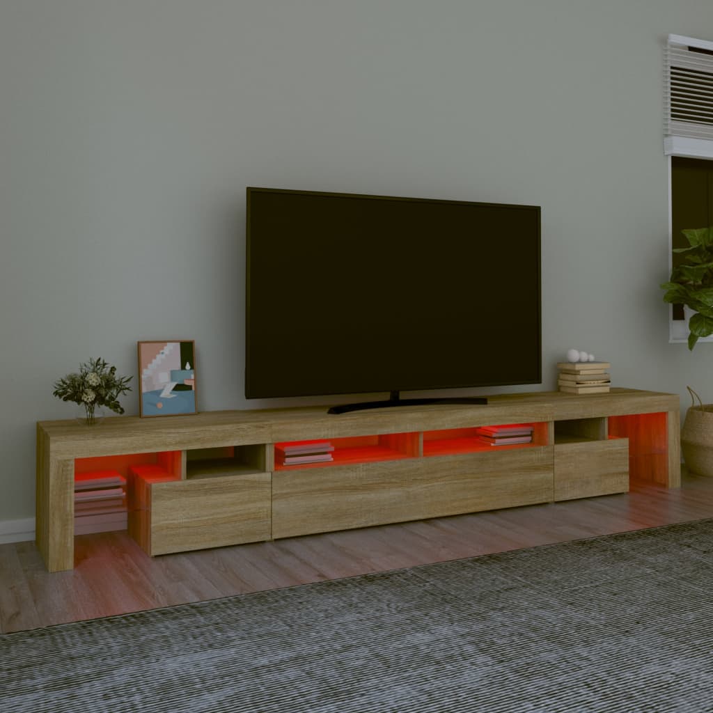 TV cabinet with LED lighting, oak, 260x36.5x40cm