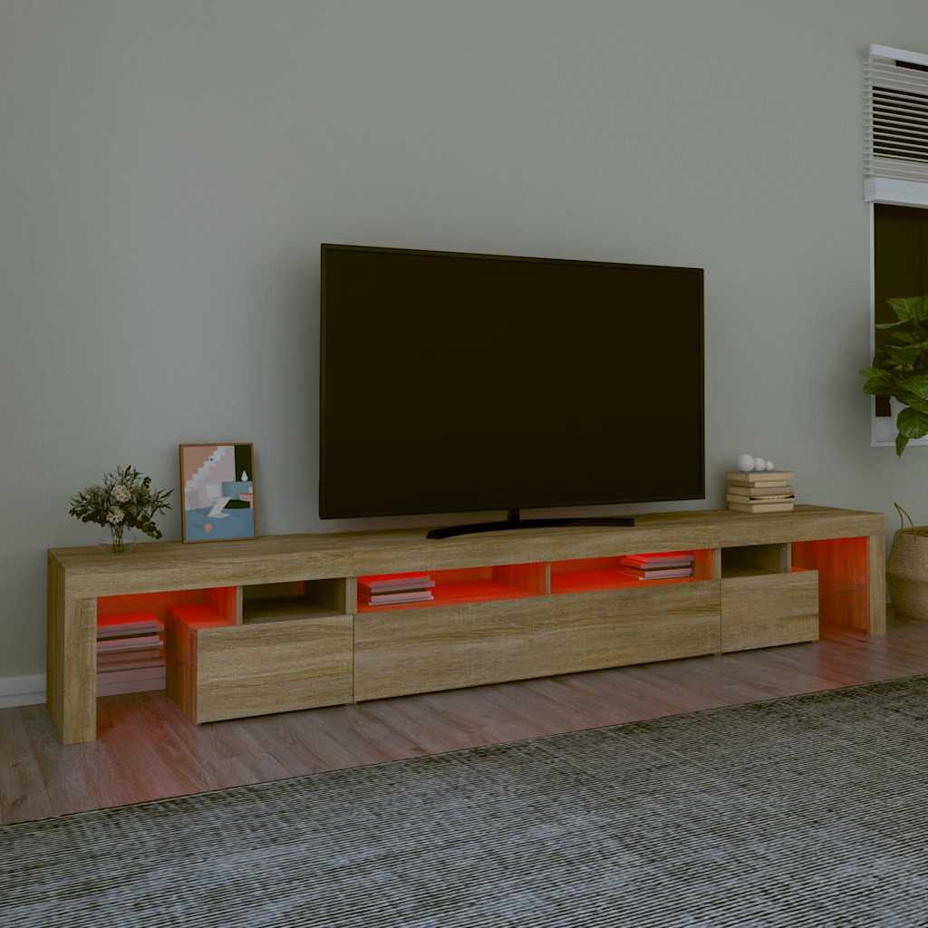 TV galdiņš ar LED apgaismojumu, ozolkoka, 260x36,5x40cm