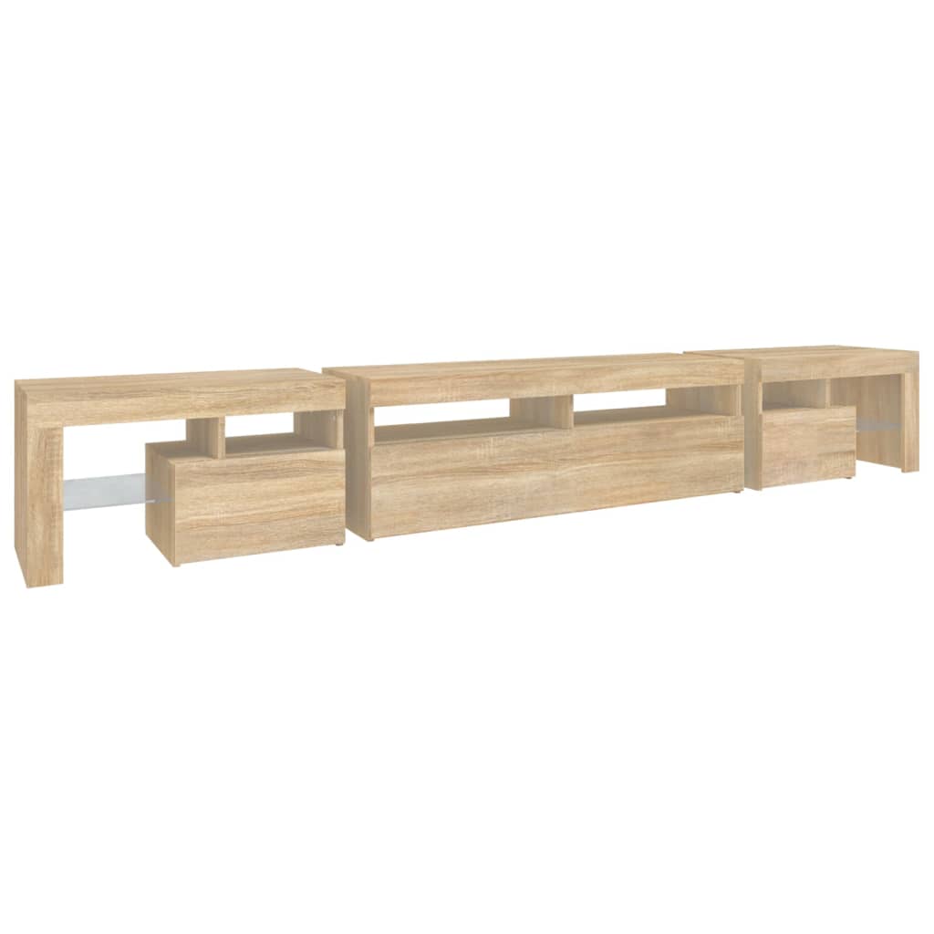 TV cabinet with LED lighting, oak, 260x36.5x40cm