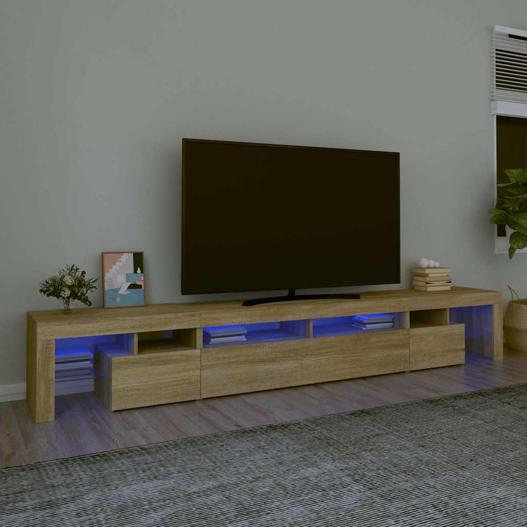 TV galdiņš ar LED apgaismojumu, ozolkoka, 260x36,5x40cm