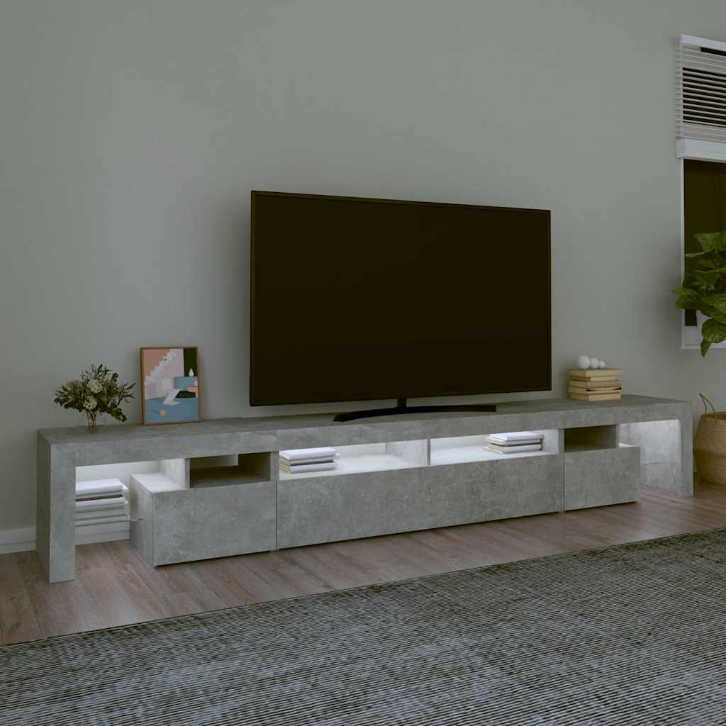 TV skapītis ar LED apgaismojumu, betona pelēks, 260x36,5x40cm