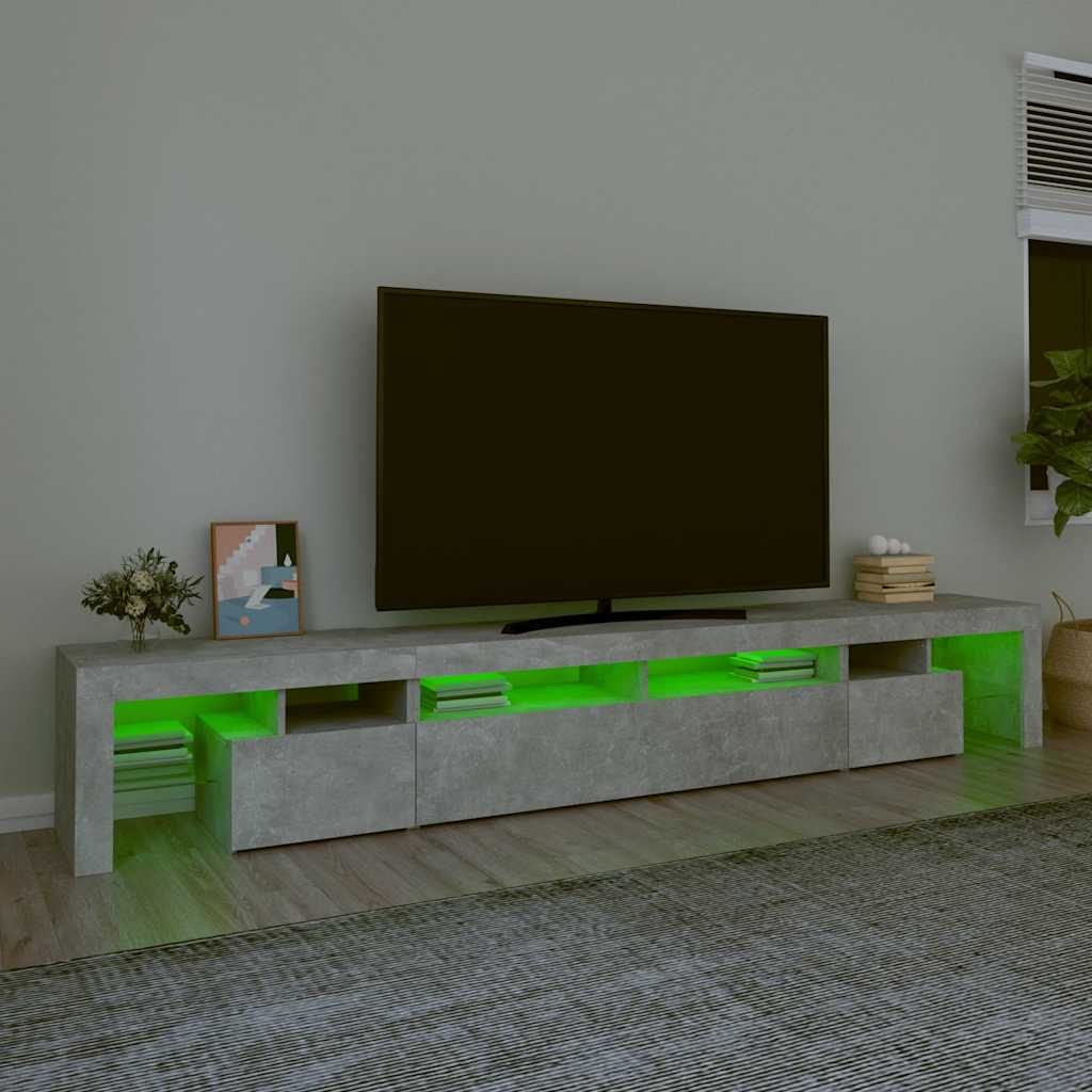 TV skapītis ar LED apgaismojumu, betona pelēks, 260x36,5x40cm