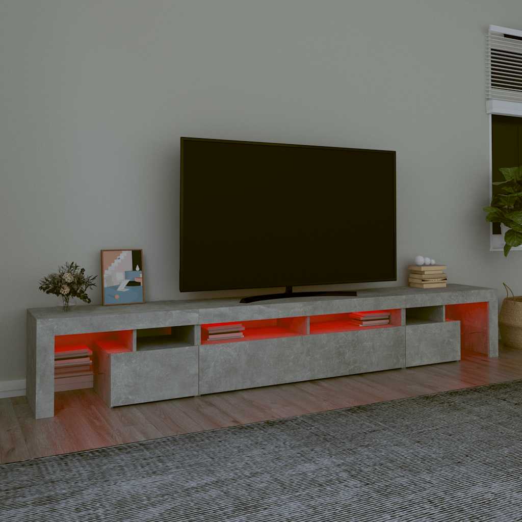 TV skapītis ar LED apgaismojumu, betona pelēks, 260x36,5x40cm