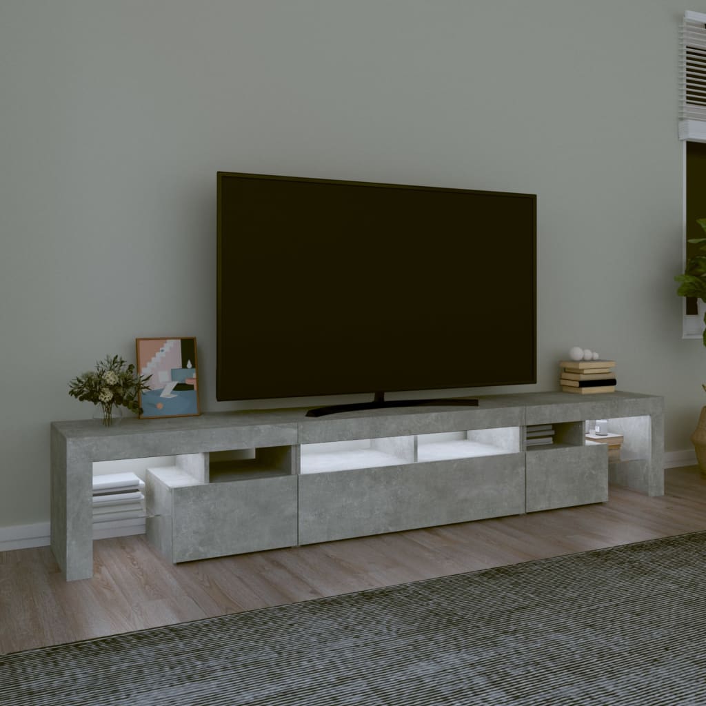 TV Cabinet with LED Lighting, Concrete Grey, 230x36.5x40cm