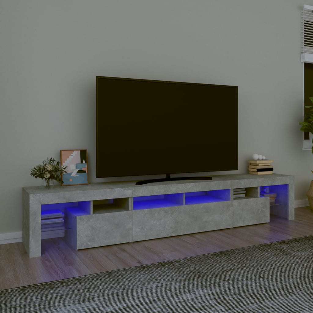 TV Cabinet with LED Lighting, Concrete Grey, 230x36.5x40cm