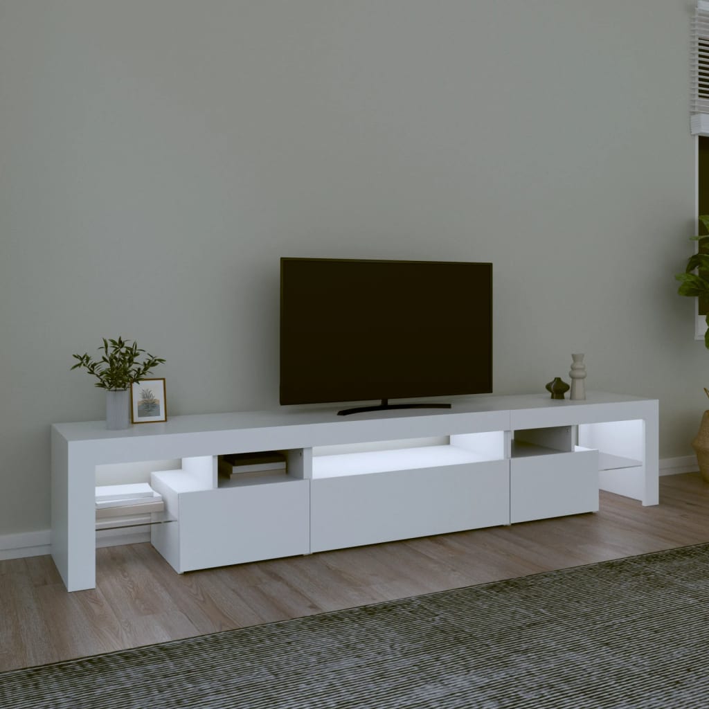 Televizora skapītis ar LED apgaismojumu, balts, 215x36,5x40 cm