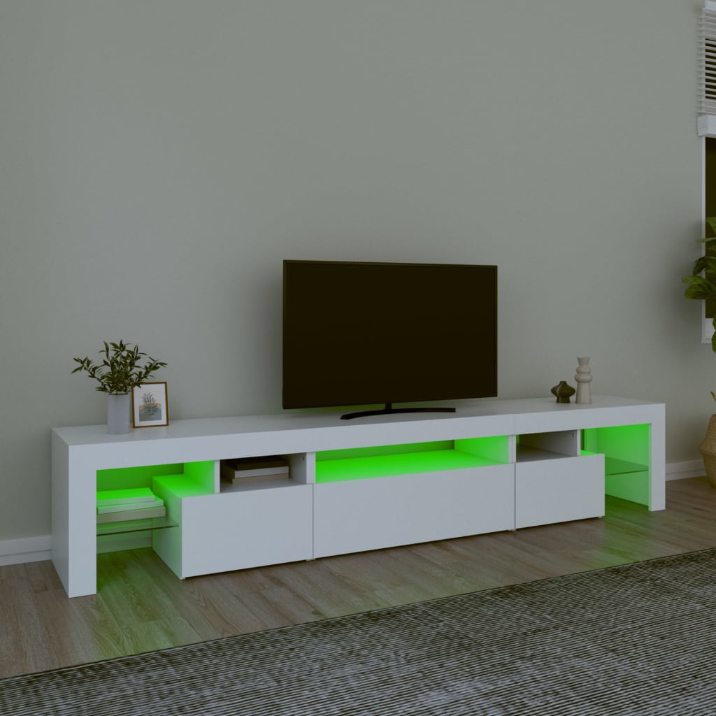 Televizora skapītis ar LED apgaismojumu, balts, 215x36,5x40 cm