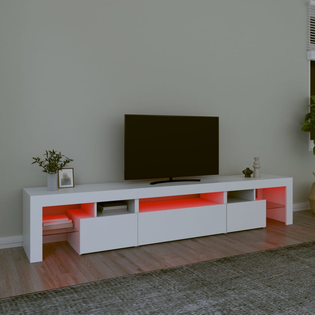 Televizora skapītis ar LED apgaismojumu, balts, 215x36,5x40 cm