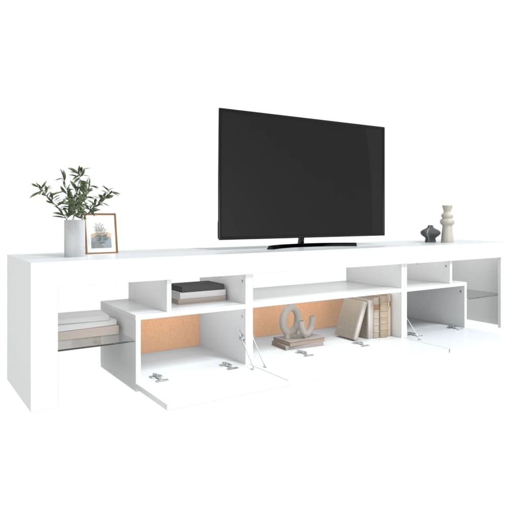 Televizora skapītis ar LED apgaismojumu, balts, 215x36,5x40 cm