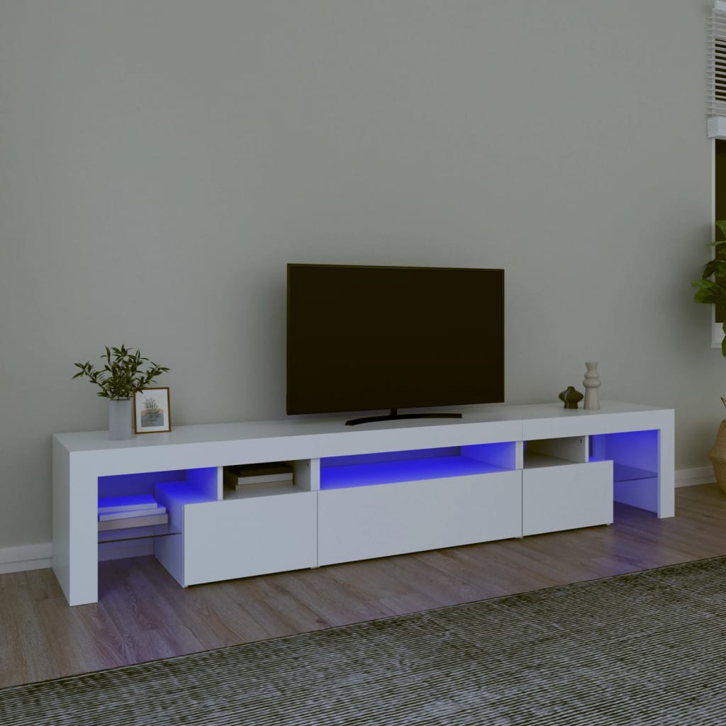 Televizora skapītis ar LED apgaismojumu, balts, 215x36,5x40 cm