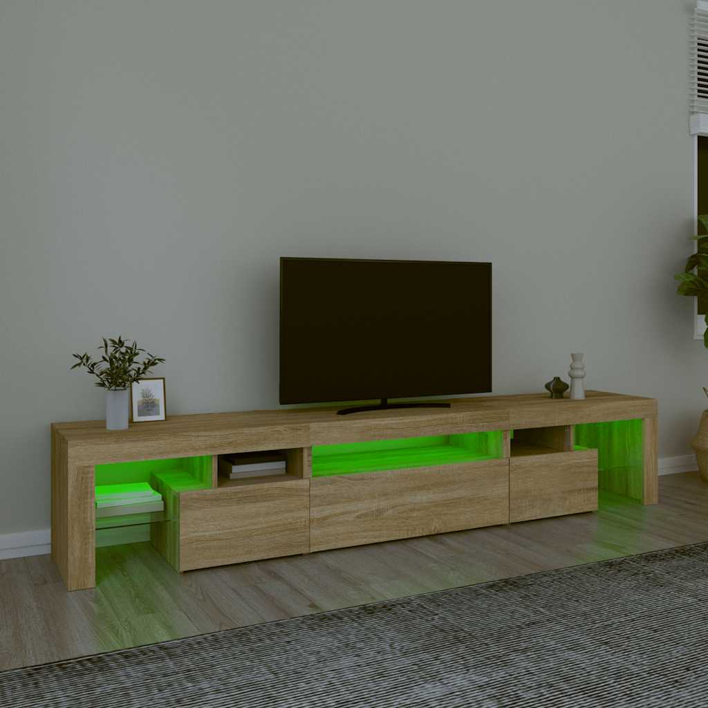 Televizoriaus spintelė su LED apšvietimu, ąžuolo, 215x36,5x40cm