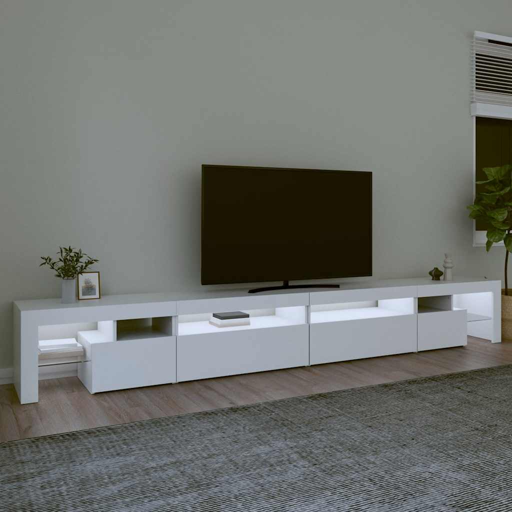 Televizoriaus spintelė su LED apšvietimu, balta, 290x36,5x40cm