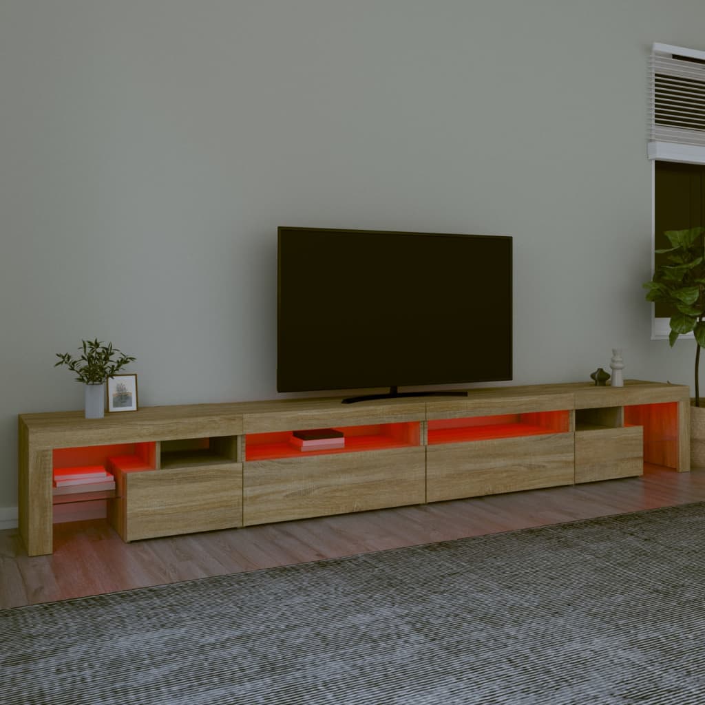 Televizora skapītis ar LED apgaismojumu, ozolkoka, 290x36,5x40cm