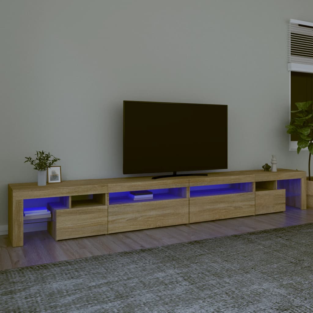 Televizora skapītis ar LED apgaismojumu, ozolkoka, 290x36,5x40cm