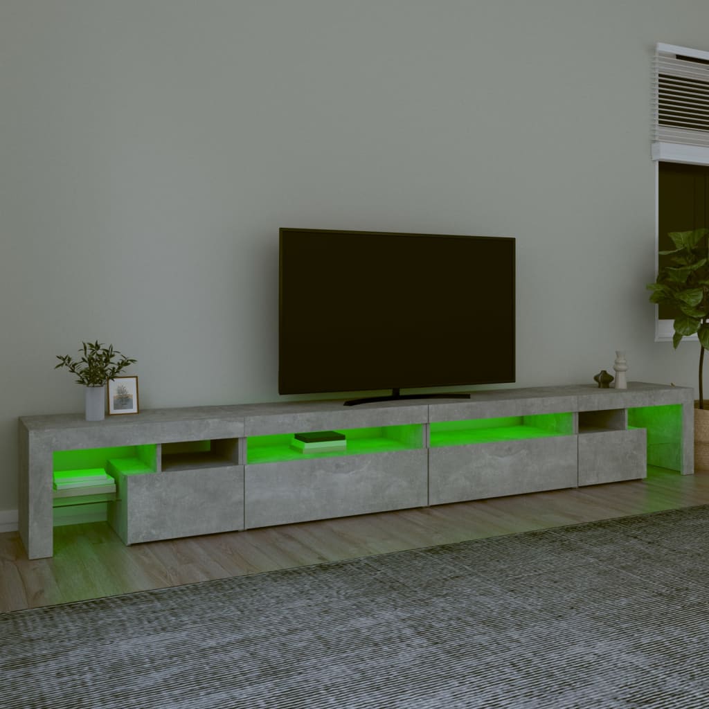 TV cabinet with LED lights, concrete grey, 290x36.5x40cm