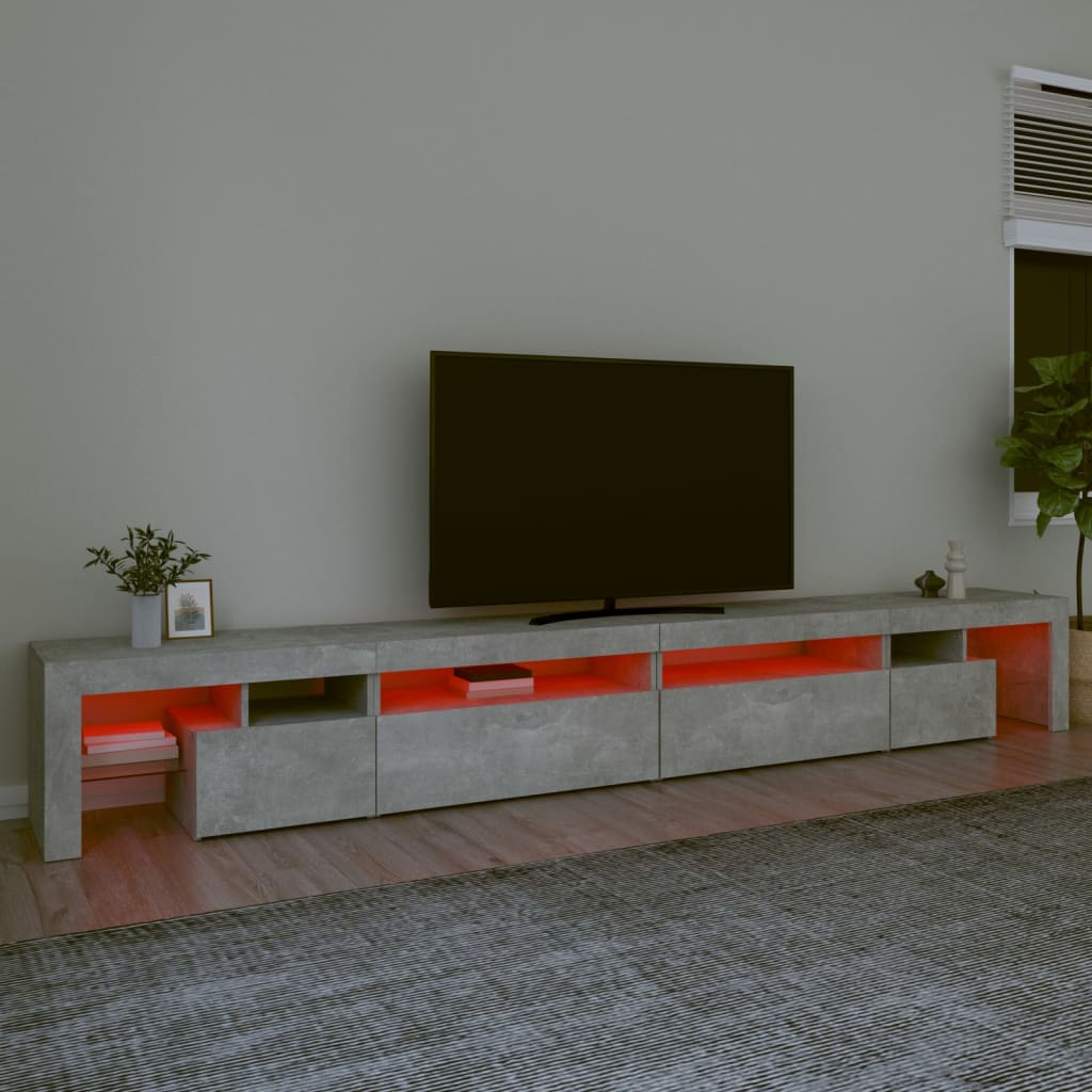 TV cabinet with LED lights, concrete grey, 290x36.5x40cm