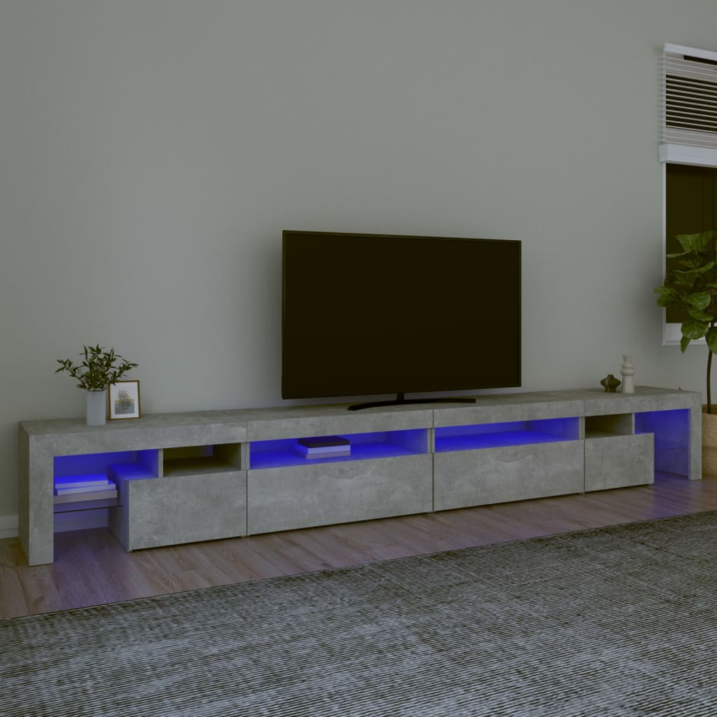TV cabinet with LED lights, concrete grey, 290x36.5x40cm