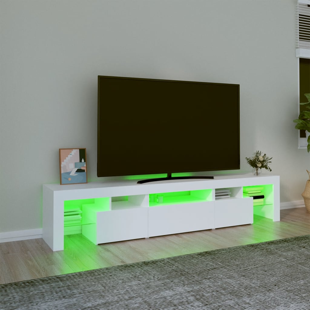 Televizoriaus spintelė su LED apšvietimu, balta, 200x36,5x40cm
