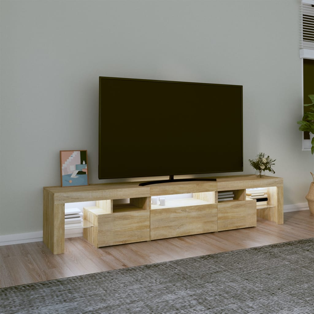 TV cabinet with LED lights, oak, 200x36.5x40cm