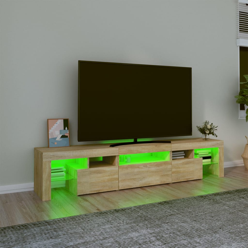 TV cabinet with LED lights, oak, 200x36.5x40cm