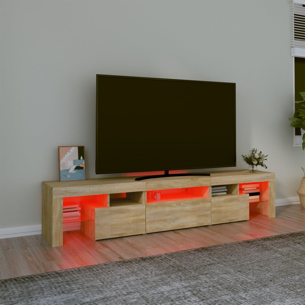 TV cabinet with LED lights, oak, 200x36.5x40cm