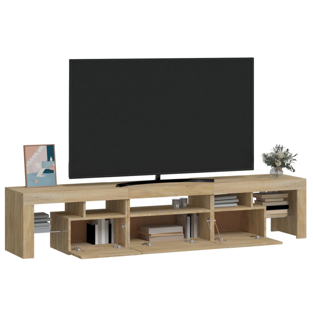 TV cabinet with LED lights, oak, 200x36.5x40cm