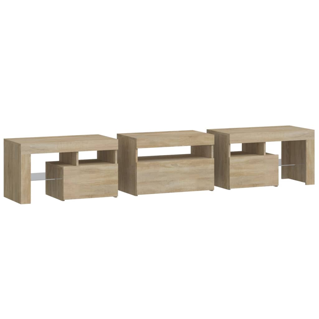 TV cabinet with LED lights, oak, 200x36.5x40cm