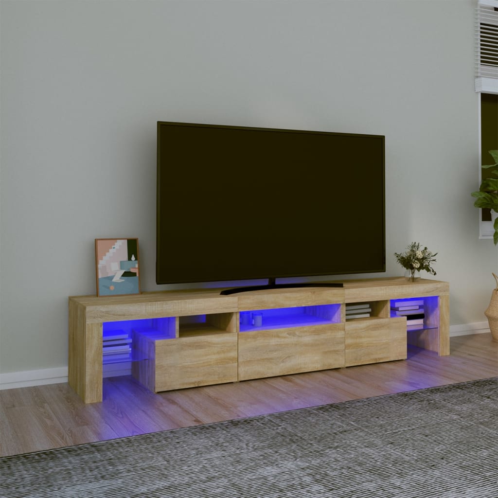 TV cabinet with LED lights, oak, 200x36.5x40cm
