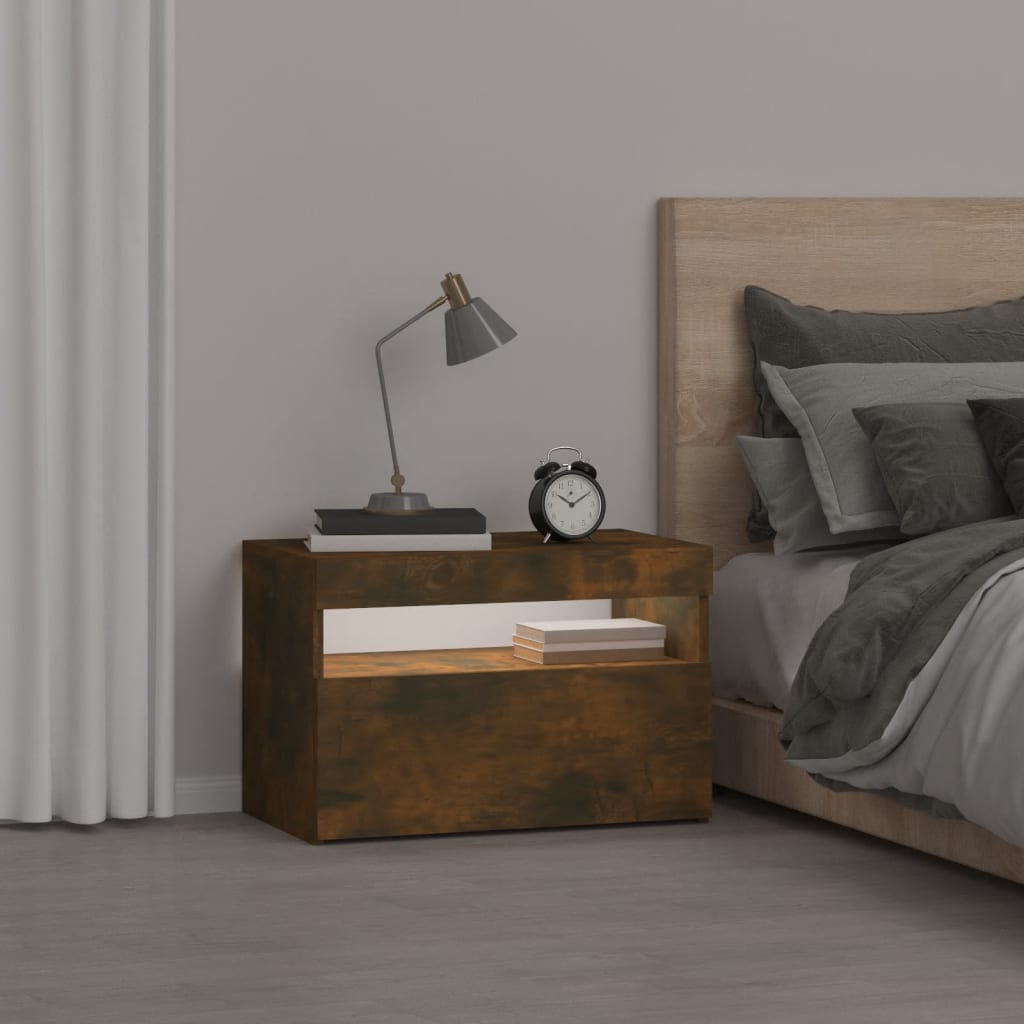 Nightstand with LED, smoked oak, 60x35x40cm