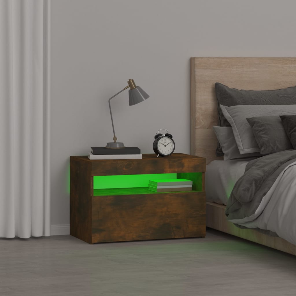 Nightstand with LED, smoked oak, 60x35x40cm