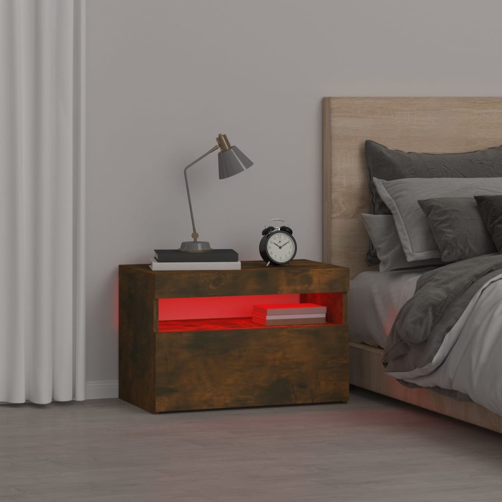 Nightstand with LED, smoked oak, 60x35x40cm
