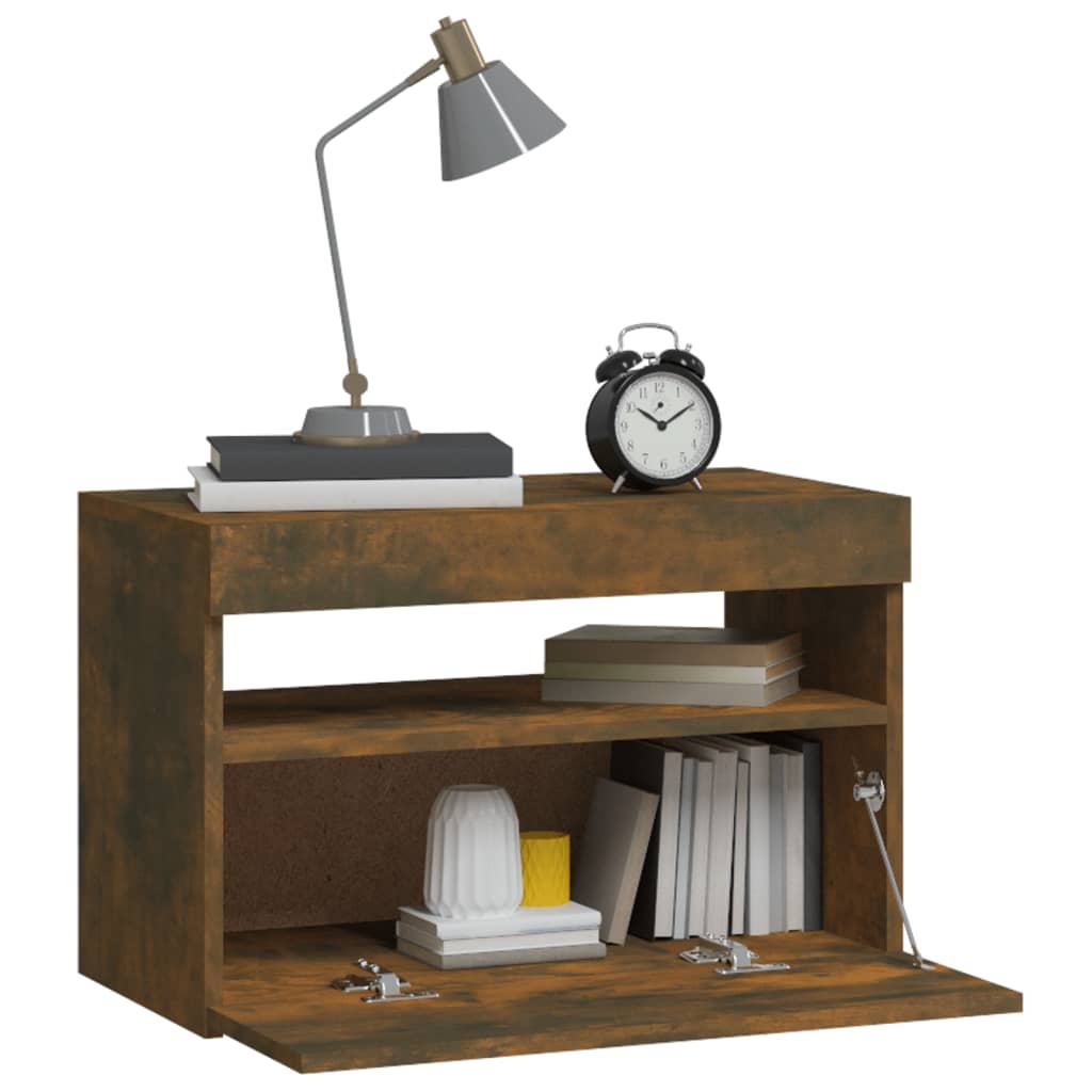 Nightstand with LED, smoked oak, 60x35x40cm