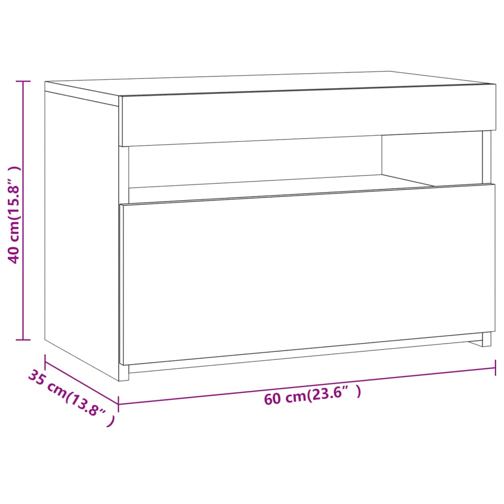 Nightstand with LED, smoked oak, 60x35x40cm