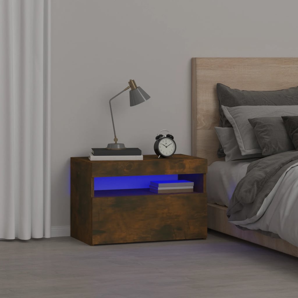 Nightstand with LED, smoked oak, 60x35x40cm