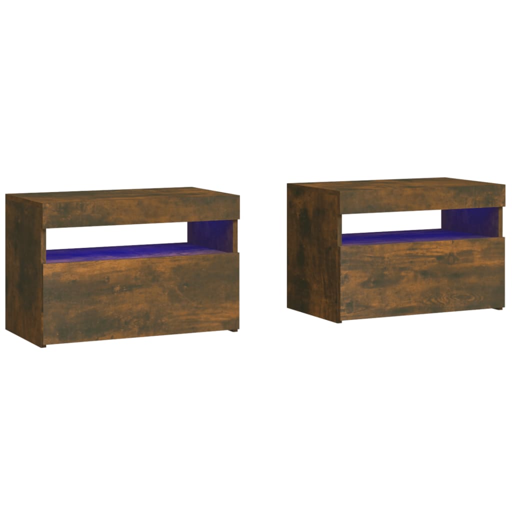 Nightstands with LED, 2 pcs., smoke oak, 60x35x40cm