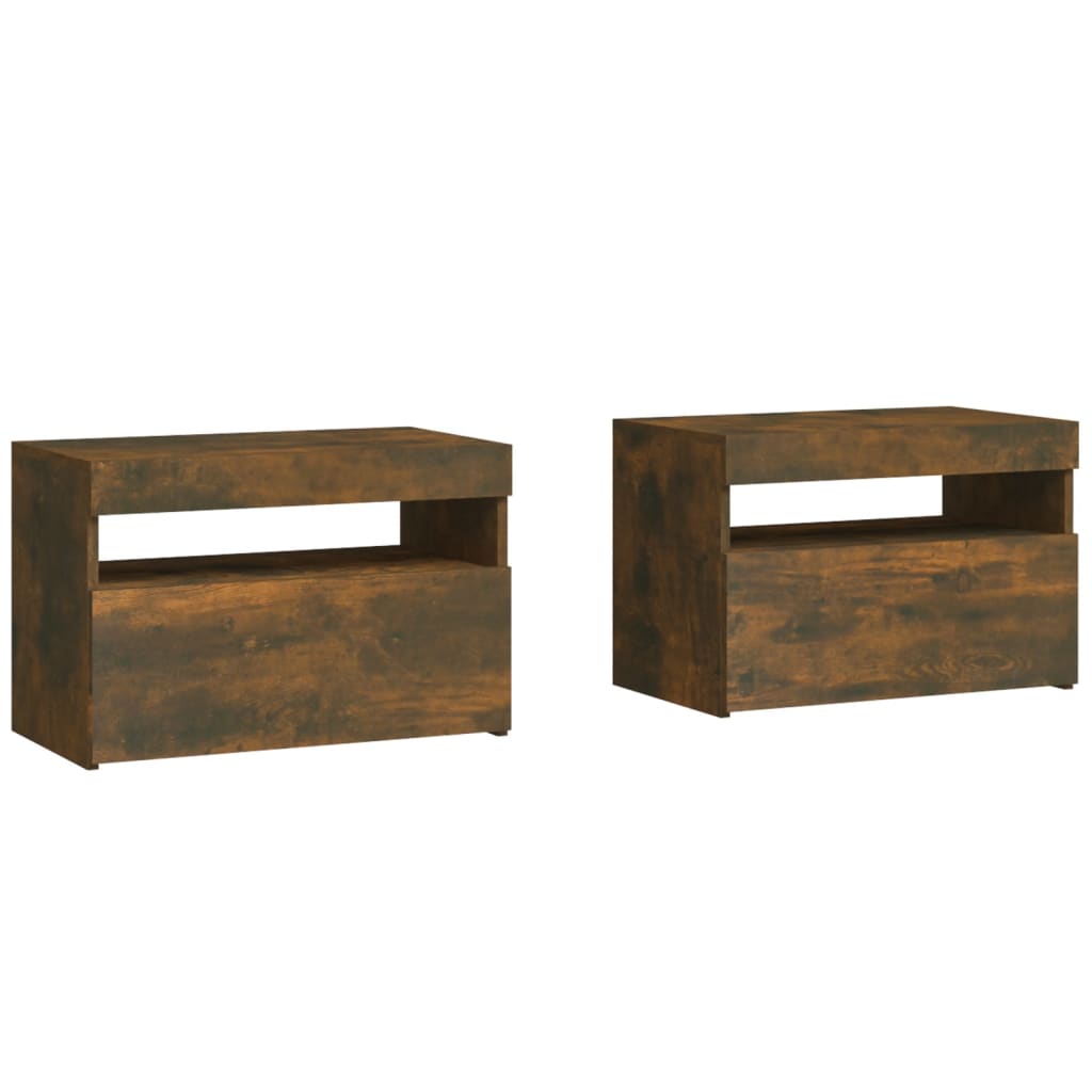 Nightstands with LED, 2 pcs., smoke oak, 60x35x40cm