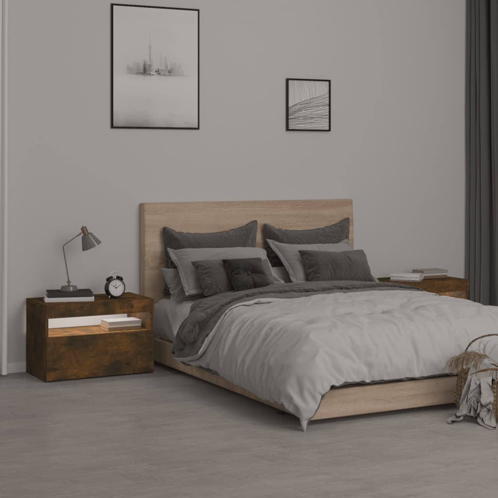 Nightstands with LED, 2 pcs., smoke oak, 60x35x40cm